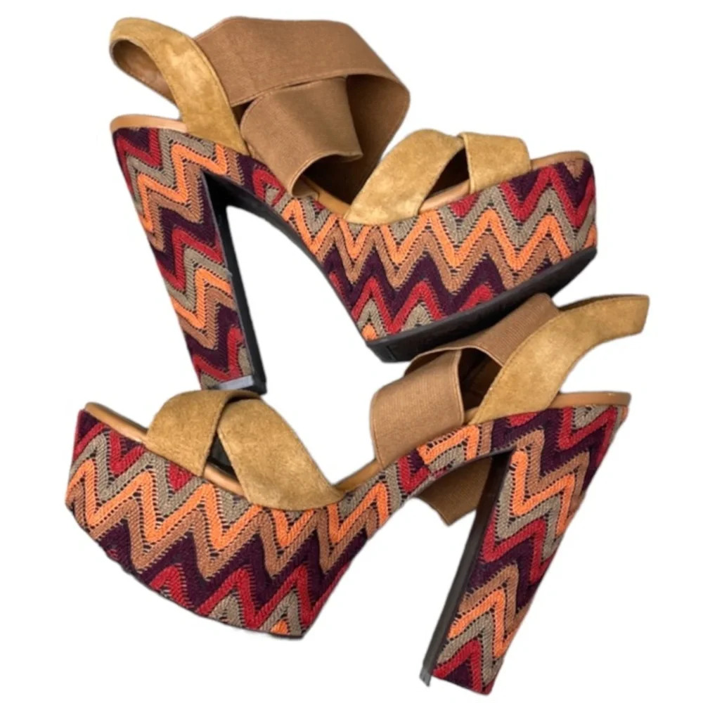 Fergie Suede Multi color Zig Zag Platform Heels